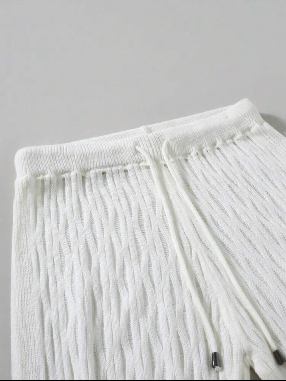 Men's Cream Ribbed Knit Split-Side Lounge Pants - Picture 5 of 6